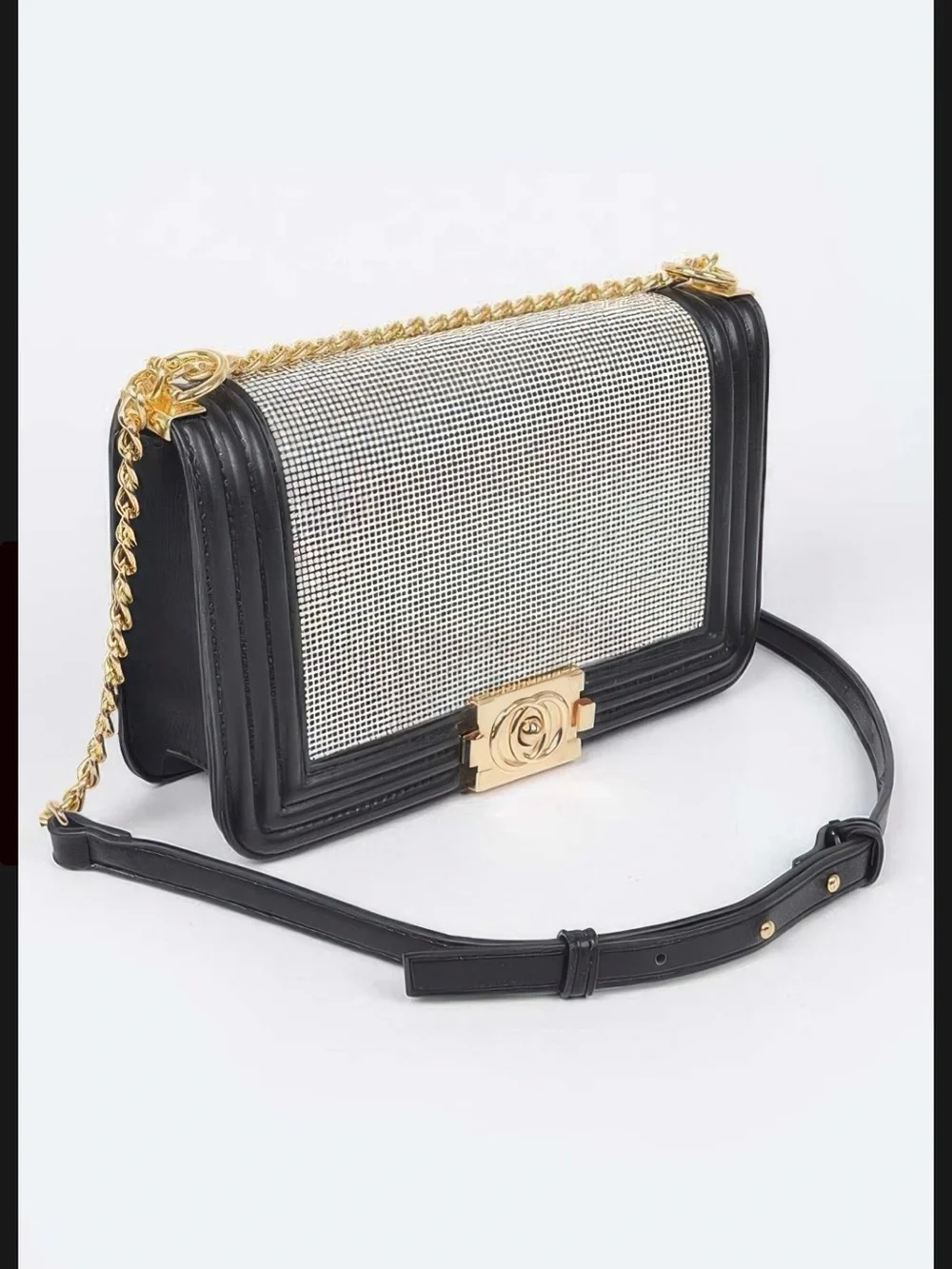 NWT Lavender Crystal-Front Crossbody Bag with Gold Chain